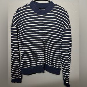 Madewell Quilted Studio Mock Neck Striped Sweatshirt Navy White M